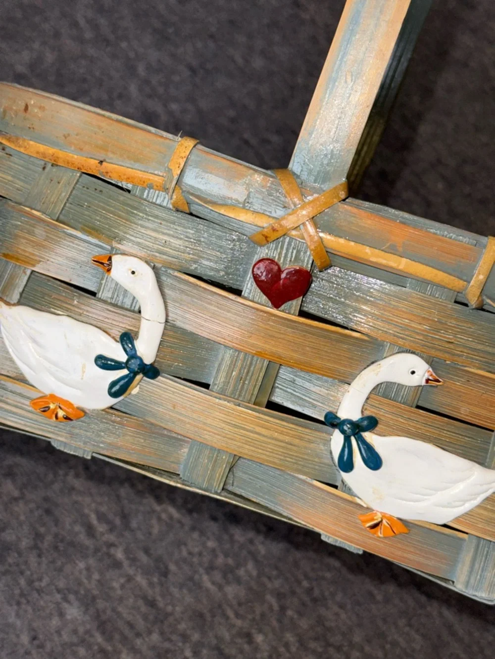 Handwoven Brown Goose Accent Basket with Handle - Picture 2 of 5